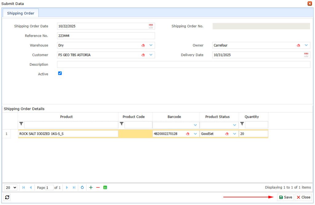 add product details Save Shipping Order Shipping Order, reference number, warehouse, customer, and owner, linari, www.linari.ge,