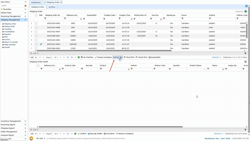Shipping Order, reference number, warehouse, customer, and owner, linari, www.linari.ge,