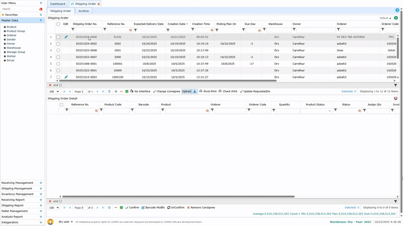 Shipping Order, reference number, warehouse, customer, and owner, linari, www.linari.ge,