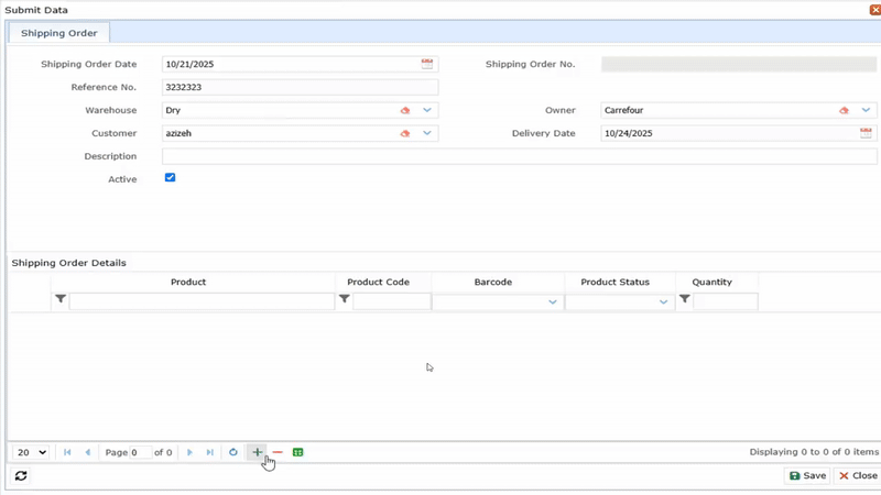 Shipping Order, reference number, warehouse, customer, and owner, linari, www.linari.ge,