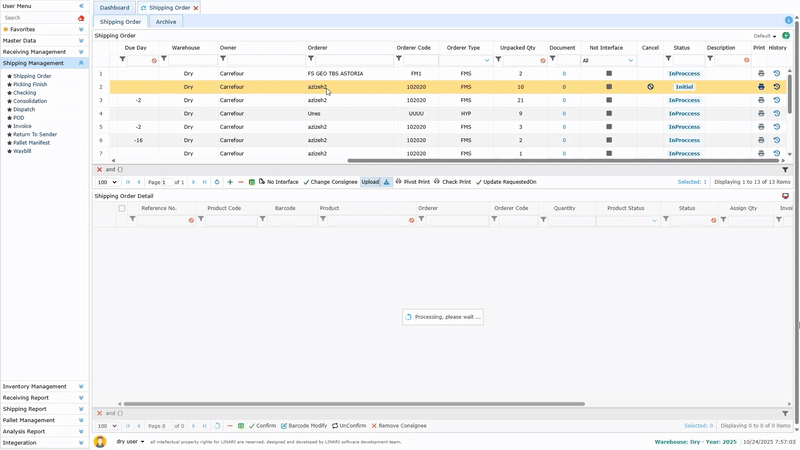 Shipping Order, reference number, warehouse, customer, and owner, linari, www.linari.ge,