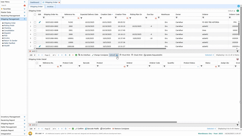 Shipping Order, reference number, warehouse, customer, and owner, linari, www.linari.ge,