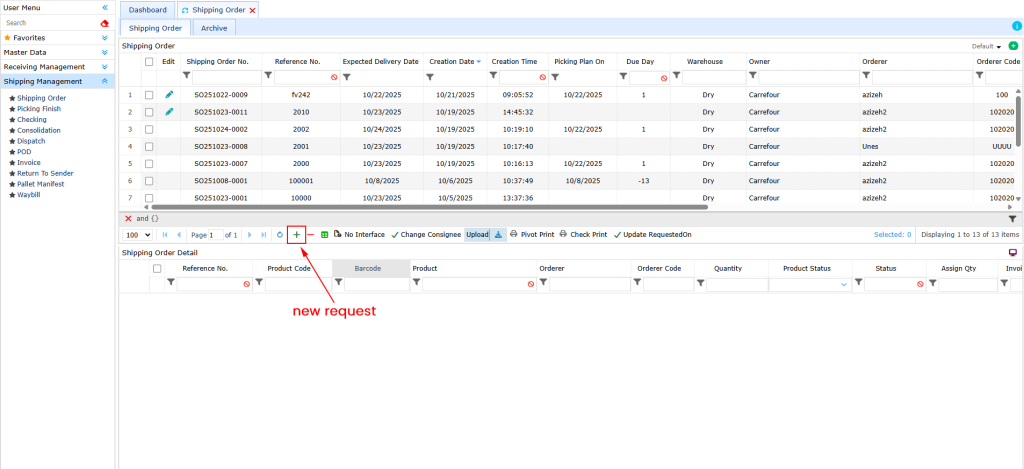 Creating a shipping order Form for creating a new shipping order with fields for date, reference number, warehouse, customer, and owner., linari, www.linari.ge,