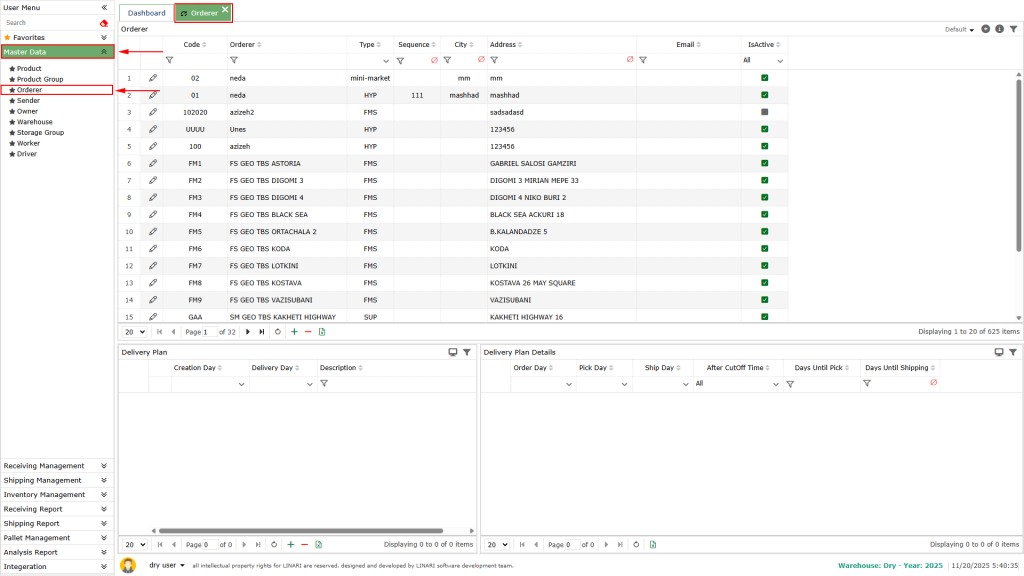 Master Data menu and select the Order submenu